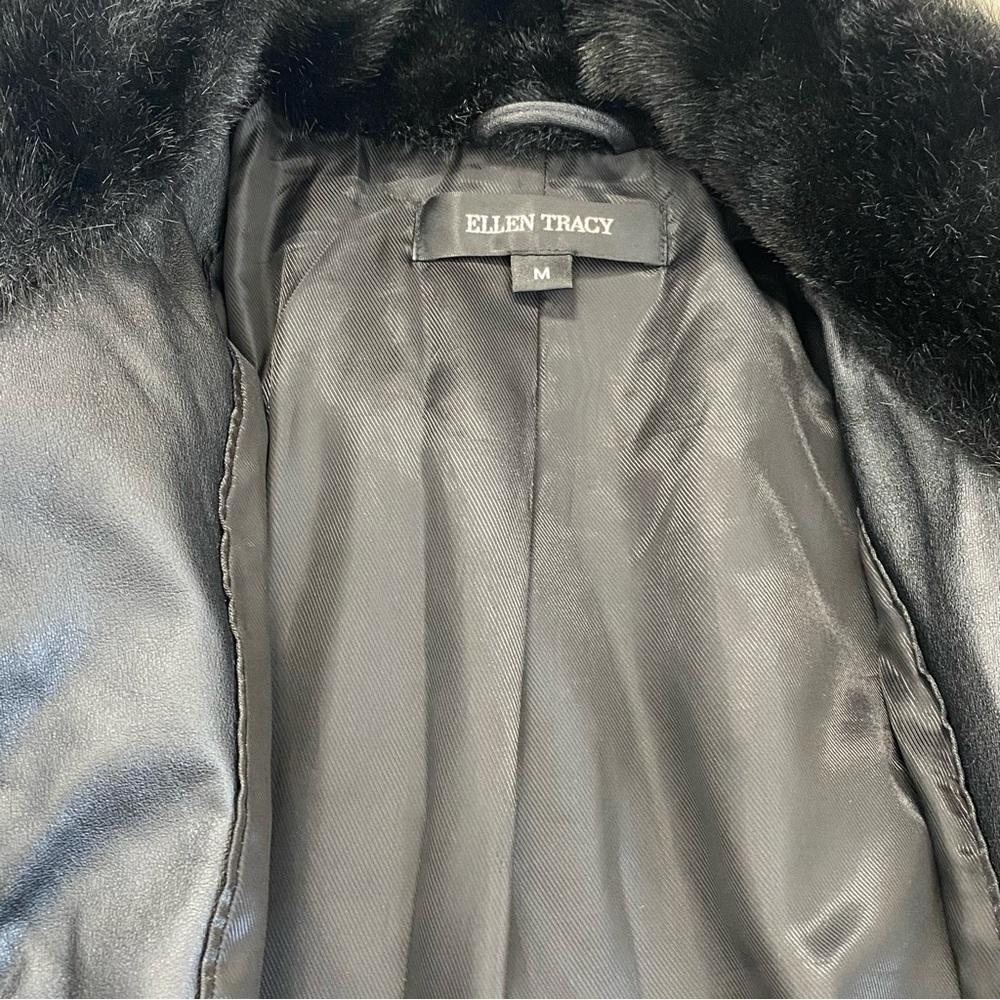 ELLEN TRACY Black Faux Fur Jacket Coat - Picture 6 of 7